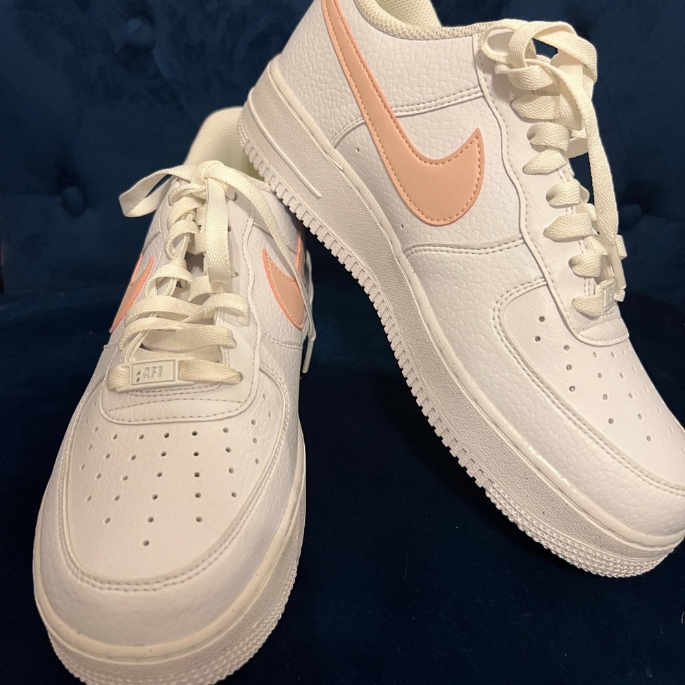 Nike Air Force 1 White and Peach Sneakers